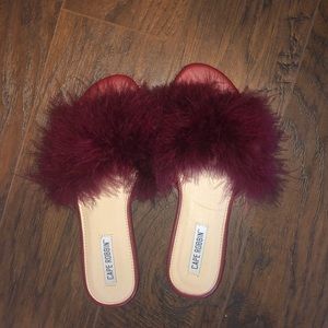 Fluffy burgundy slip on!